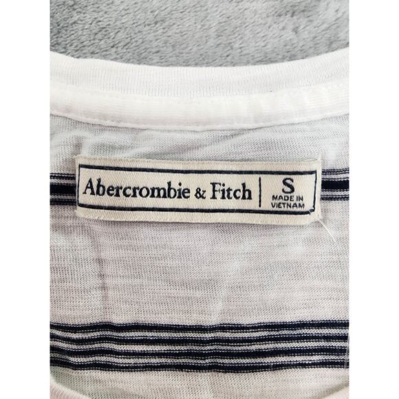 NEW Abercrombie and Fitch Striped Sleeveless Muscle Tee Size S White Blue Casual - Picture 5 of 7
